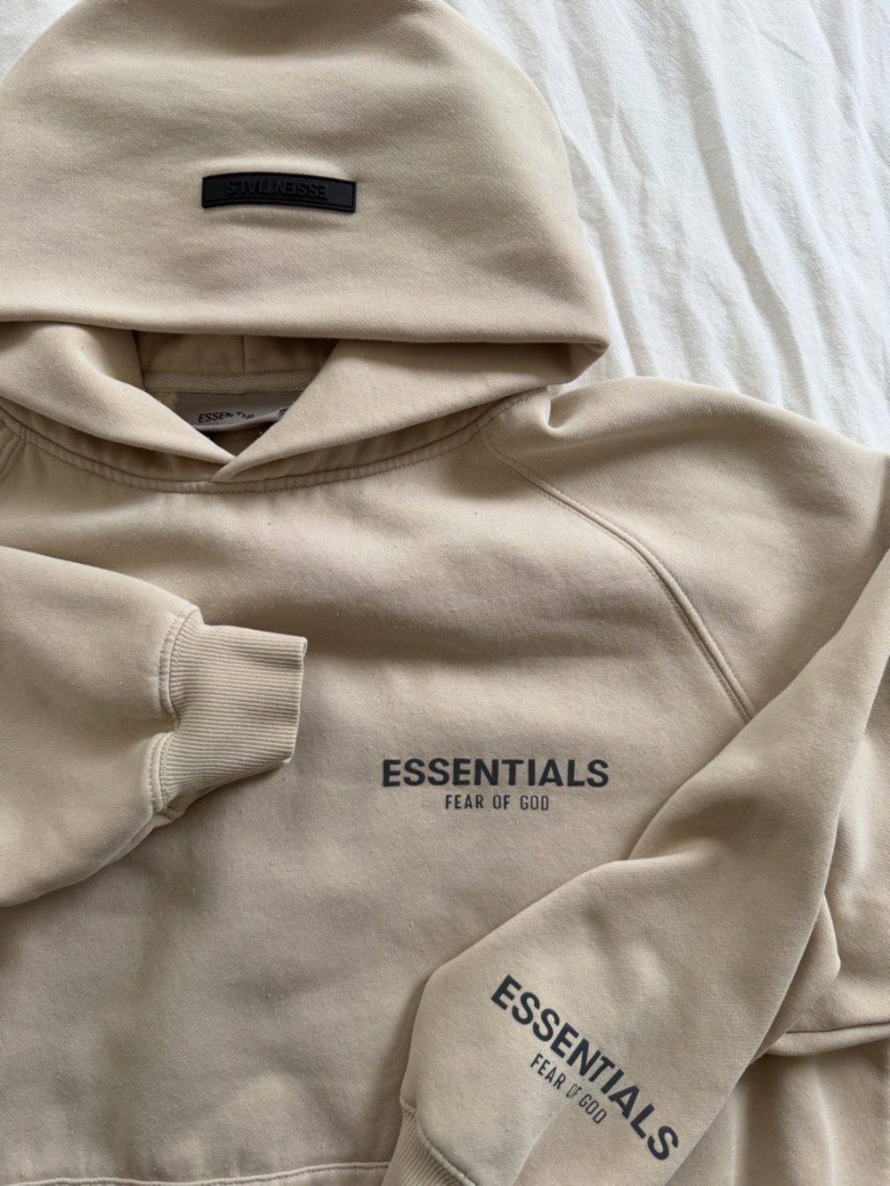 Essentials Beige 'Fear of God' Logo Pullover Hoodie